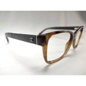 Chanel 3310-Q c.1569 Tortoise Leather Temple Eyeglass Frames Only 52-16-140